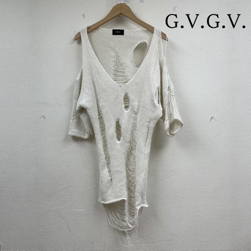 ジーヴィジーヴィ G.V.G.V. ニット、セーター 半袖 destroy crash damage design クラッシュ加工 ニット セーター 五分袖 ダメージ S ダメージ加工 白 / ホワイト / white レディース USED 古着 中古 50145707