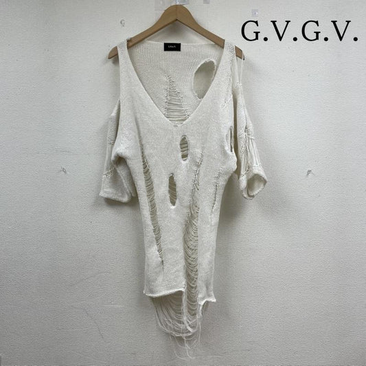 ジーヴィジーヴィ G.V.G.V. ニット、セーター 半袖 destroy crash damage design クラッシュ加工 ニット セーター 五分袖 ダメージ S ダメージ加工 白 / ホワイト / white レディース USED 古着 中古 50145707