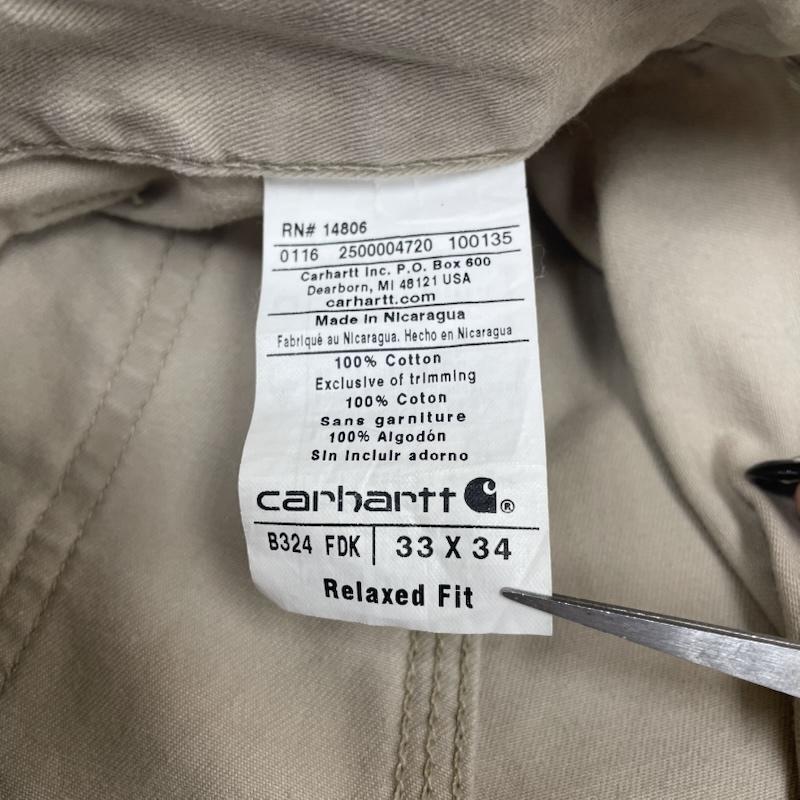 カーハート Carhartt パンツ ワークパンツ、ペインターパンツ B324 FDK トラウザー ワークパンツ ペインターパンツ リラックスフィット 33インチ ロゴ、文字 X 刺繍 ベージュ / ベージュ / beige メンズ USED 古着 中古 50145744