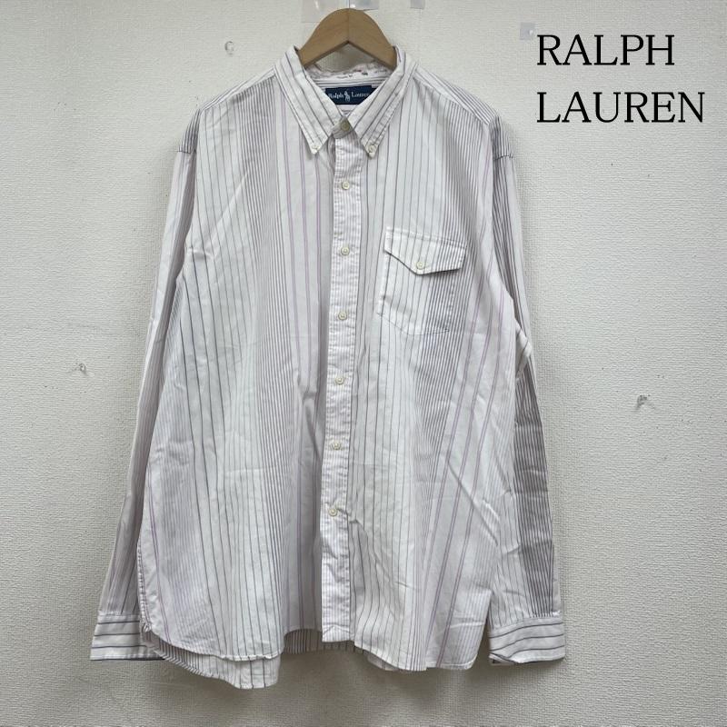 ラルフローレン RALPHLAUREN シャツ、ブラウス 長袖 長袖 ストライプ柄 3点留め ボタンダウン マチ付き シャツ ブラウス XXL ストライプ 白 / ホワイト / white メンズ USED 古着 中古 50145760