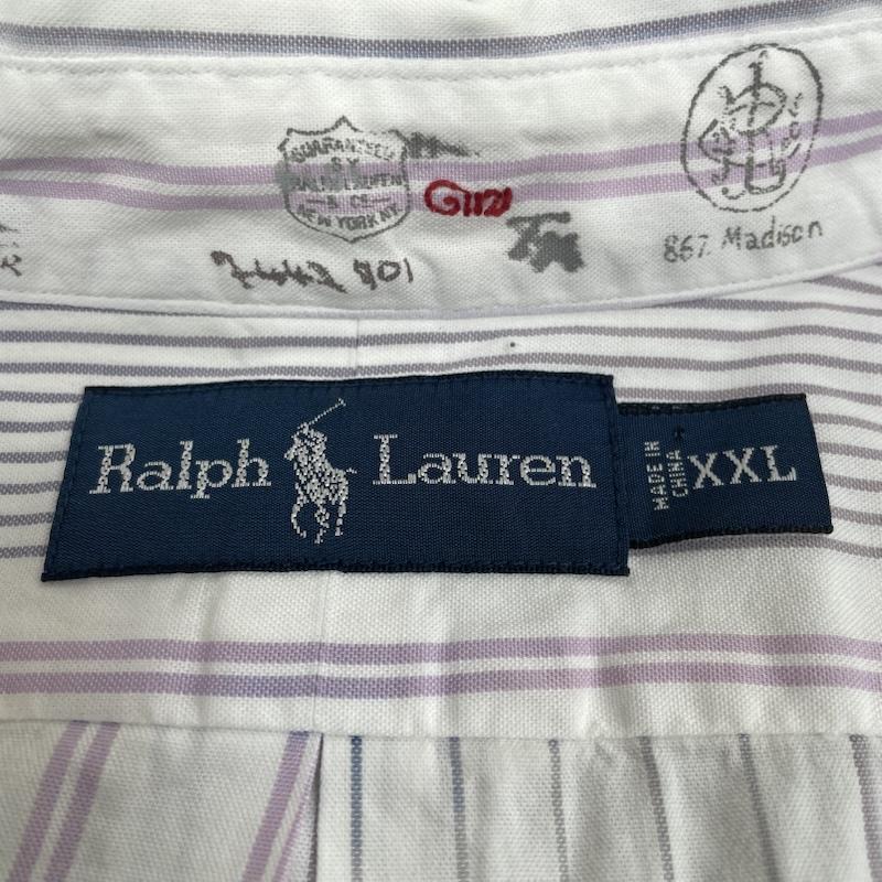 ラルフローレン RALPHLAUREN シャツ、ブラウス 長袖 長袖 ストライプ柄 3点留め ボタンダウン マチ付き シャツ ブラウス XXL ストライプ 白 / ホワイト / white メンズ USED 古着 中古 50145760
