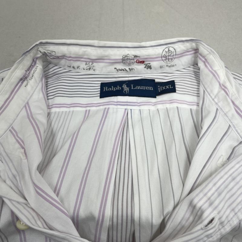 ラルフローレン RALPHLAUREN シャツ、ブラウス 長袖 長袖 ストライプ柄 3点留め ボタンダウン マチ付き シャツ ブラウス XXL ストライプ 白 / ホワイト / white メンズ USED 古着 中古 50145760