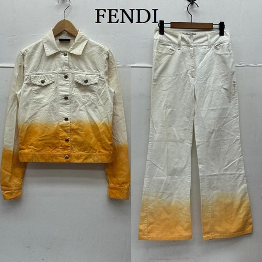 フェンディ FENDI セットアップ セットアップ グラデーション トラッカー ジャケット フレア パンツ セットアップ 40 白 / ホワイト / white X 橙 / オレンジ / orange レディース USED 古着 中古 50145820