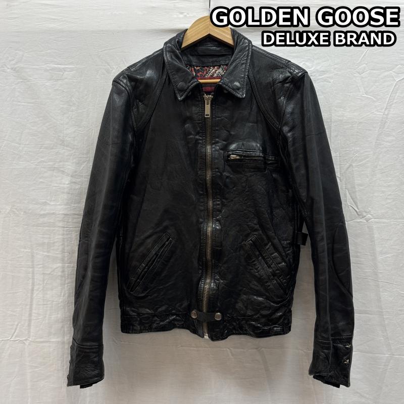 ゴールデングースデラックスブランド GOLDEN GOOSE DELUXE BRAND ジャケット、上着 ライダース G23U532 シングル ライダース カーフ レザー ジャケット エルボーパッチ スター スタッズ XS チェック 黒 / ブラック / black メンズ USED 古着 中古 50145948