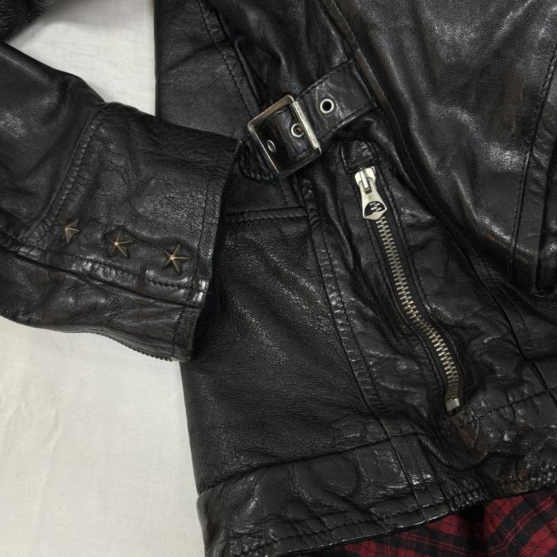 ゴールデングースデラックスブランド GOLDEN GOOSE DELUXE BRAND ジャケット、上着 ライダース G23U532 シングル ライダース カーフ レザー ジャケット エルボーパッチ スター スタッズ XS チェック 黒 / ブラック / black メンズ USED 古着 中古 50145948