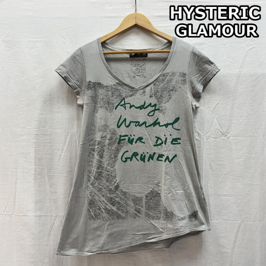 ヒステリックグラマー HYSTERIC GLAMOUR Tシャツ 半袖 Andy Warhol アンディーウォーホル アシンメトリー 変形 Tシャツ 0323CT01 FREE ロゴ、文字 X プリント 灰 / グレー / gray レディース USED 古着 中古 50145965