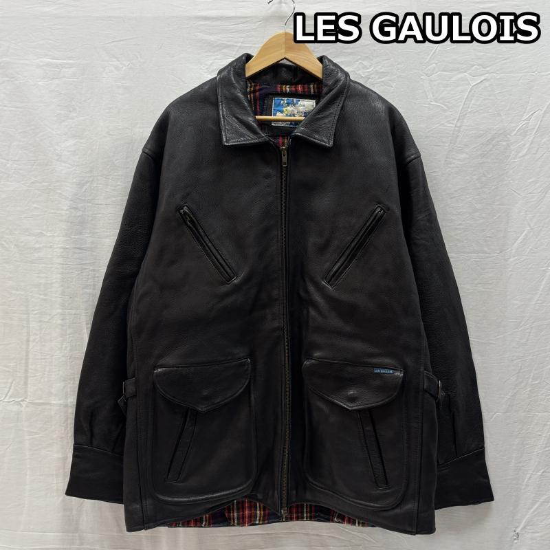 古着 USED ジャケット、上着 レザージャケット LES GAULOIS ERIKSON S フランス製 レザー ジャケット ハーフコート 裏チェック シボ革 L チェック 黒 / ブラック / black メンズ USED 古着 中古 50145967