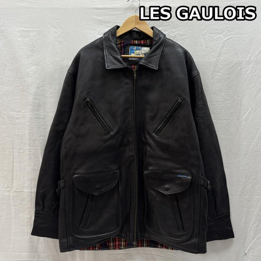 古着 USED ジャケット、上着 レザージャケット LES GAULOIS ERIKSON S フランス製 レザー ジャケット ハーフコート 裏チェック シボ革 L チェック 黒 / ブラック / black メンズ USED 古着 中古 50145967