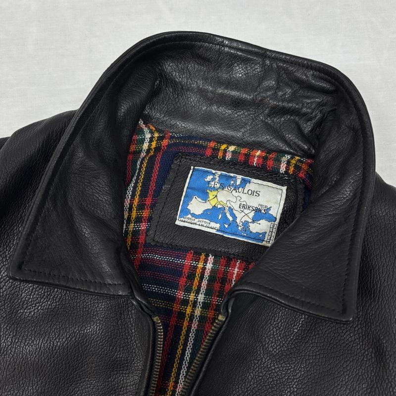 古着 USED ジャケット、上着 レザージャケット LES GAULOIS ERIKSON S フランス製 レザー ジャケット ハーフコート 裏チェック シボ革 L チェック 黒 / ブラック / black メンズ USED 古着 中古 50145967