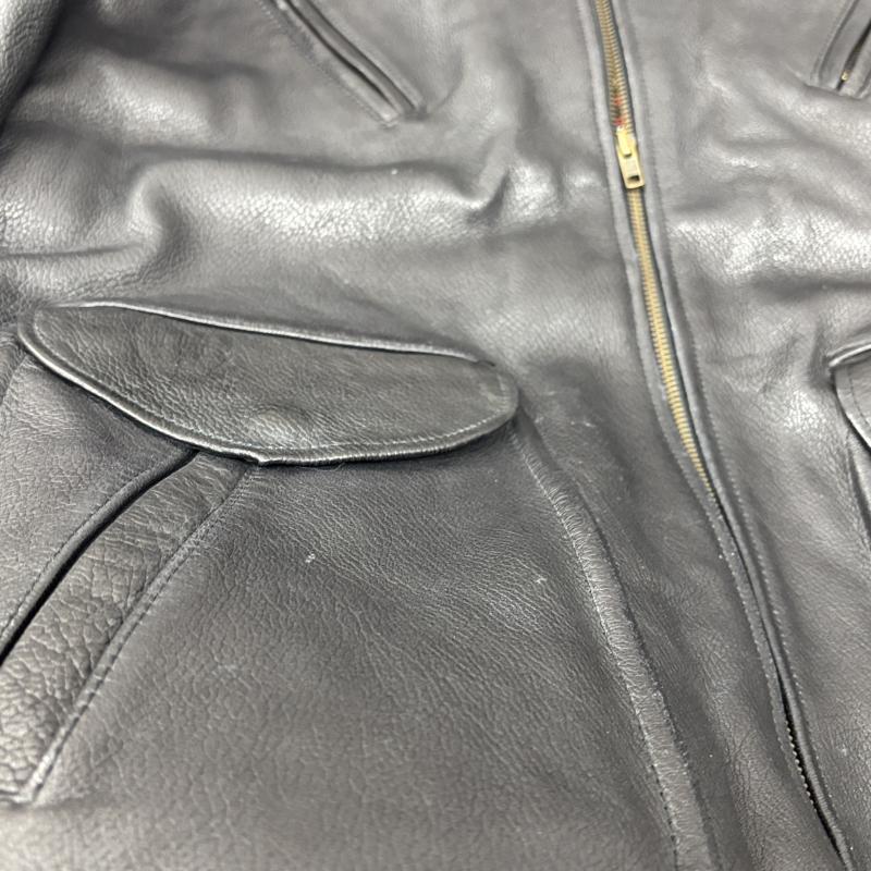 古着 USED ジャケット、上着 レザージャケット LES GAULOIS ERIKSON S フランス製 レザー ジャケット ハーフコート 裏チェック シボ革 L チェック 黒 / ブラック / black メンズ USED 古着 中古 50145967