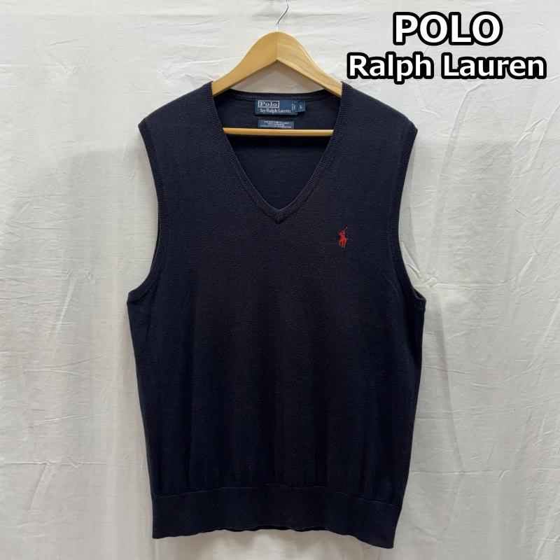 ポロバイラルフローレン Polo by RALPH LAUREN ベスト ベスト Vネック プルオーバー ニット ベスト コットン カシミヤ シルク ポニー刺繍 KR-RL-KA0830 L ワンポイント X ロゴ、文字 紺 / ネイビー / navy メンズ USED 古着 中古 50146017