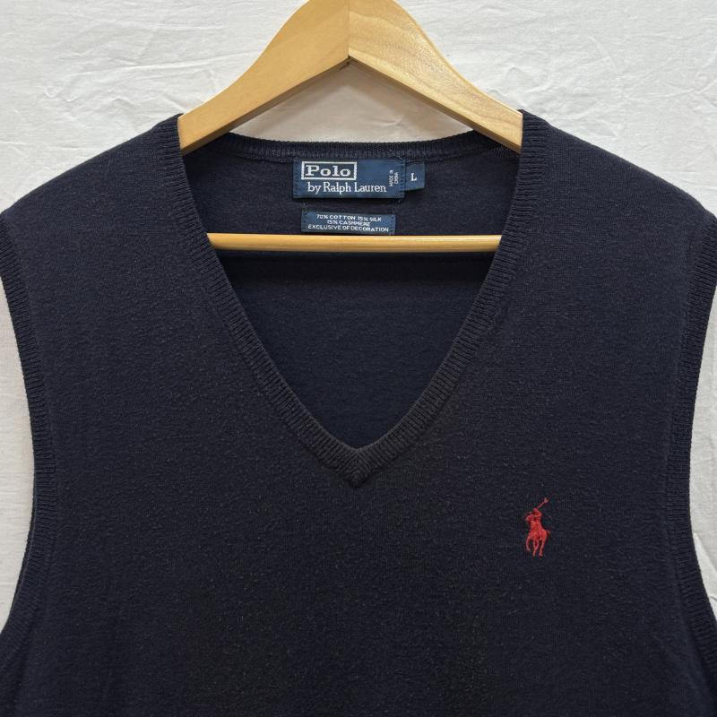 ポロバイラルフローレン Polo by RALPH LAUREN ベスト ベスト Vネック プルオーバー ニット ベスト コットン カシミヤ シルク ポニー刺繍 KR-RL-KA0830 L ワンポイント X ロゴ、文字 紺 / ネイビー / navy メンズ USED 古着 中古 50146017