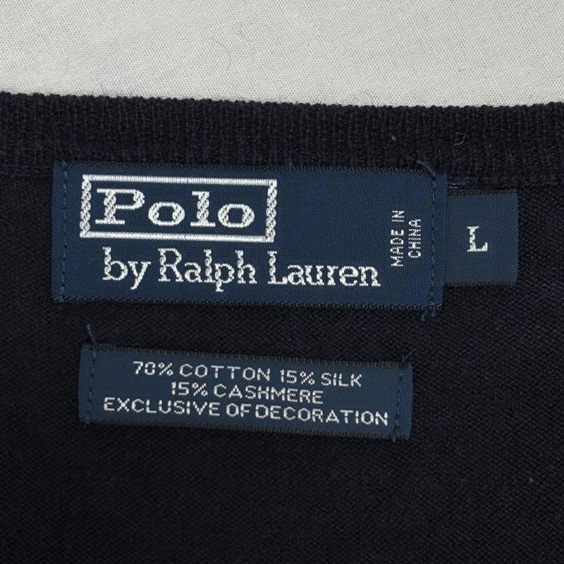 ポロバイラルフローレン Polo by RALPH LAUREN ベスト ベスト Vネック プルオーバー ニット ベスト コットン カシミヤ シルク ポニー刺繍 KR-RL-KA0830 L ワンポイント X ロゴ、文字 紺 / ネイビー / navy メンズ USED 古着 中古 50146017