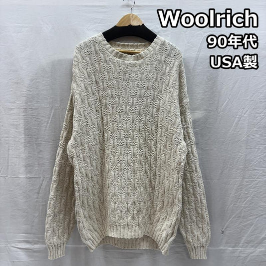 ウールリッチ WOOLRICH ニット、セーター 長袖 90s USA製 ケーブル ニット コットン クルーネック ビッグサイズ ヴィンテージ セーター L メンズ USED 古着 中古 50146019