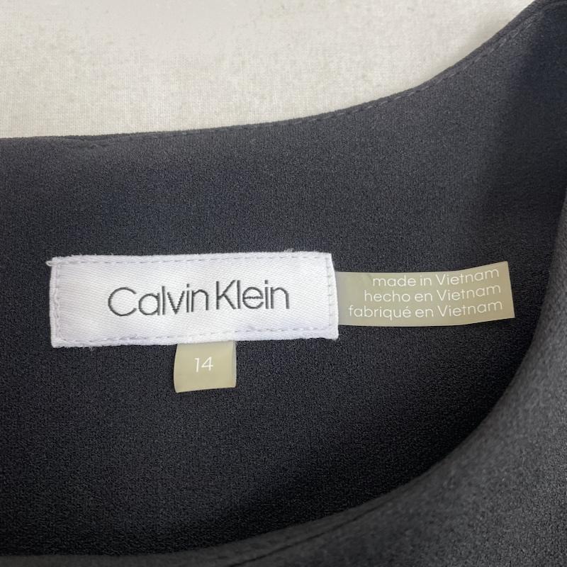 カルバン・クライン Calvin Klein ワンピース ひざ丈スカート 半袖 ワンピース タイト クレープ シフトドレス モノトーン 背面ジップ サイズ14 - 無地 黒 / ブラック / black レディース USED 古着 中古 50146099