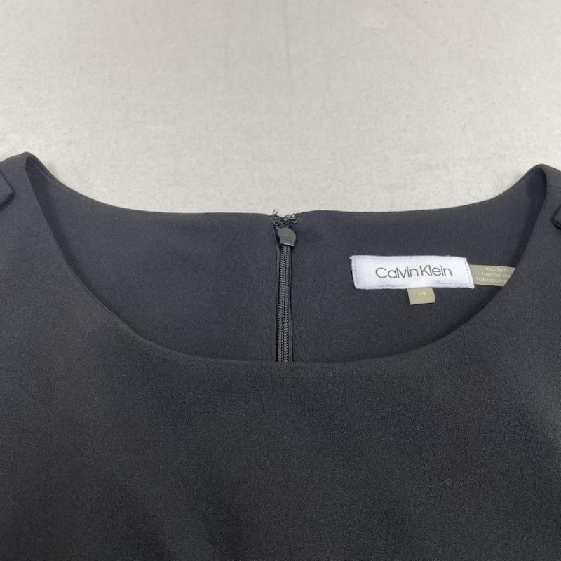 カルバン・クライン Calvin Klein ワンピース ひざ丈スカート 半袖 ワンピース タイト クレープ シフトドレス モノトーン 背面ジップ サイズ14 - 無地 黒 / ブラック / black レディース USED 古着 中古 50146099