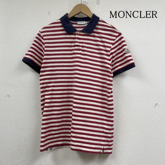 モンクレール MONCLER ポロシャツ 半袖 半袖 ポロシャツ 袖ロゴ 刺繍 ワンポイント ボタン ボーダー柄 121-091-83421-00 M ボーダー柄 X ロゴ、文字 X 刺繍 白 / ホワイト / white X 赤 / レッド / red X 紺 / ネイビー / navy メンズ USED 古着 中古 50146126