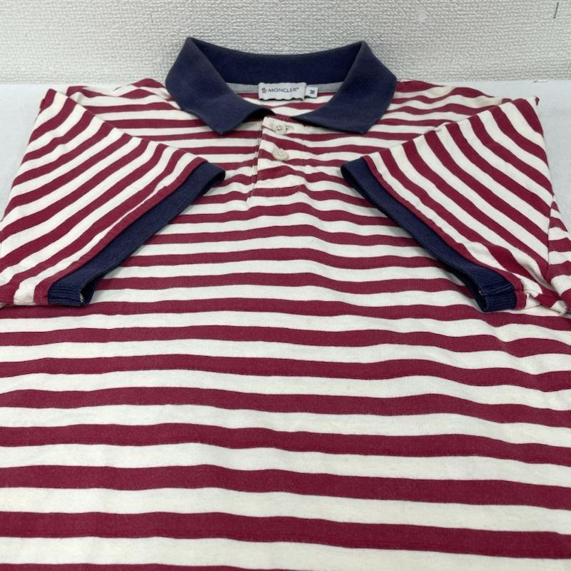 モンクレール MONCLER ポロシャツ 半袖 半袖 ポロシャツ 袖ロゴ 刺繍 ワンポイント ボタン ボーダー柄 121-091-83421-00 M ボーダー柄 X ロゴ、文字 X 刺繍 白 / ホワイト / white X 赤 / レッド / red X 紺 / ネイビー / navy メンズ USED 古着 中古 50146126