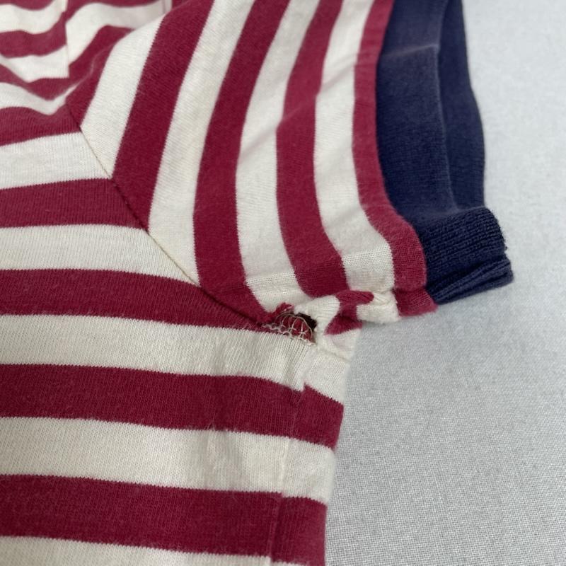 モンクレール MONCLER ポロシャツ 半袖 半袖 ポロシャツ 袖ロゴ 刺繍 ワンポイント ボタン ボーダー柄 121-091-83421-00 M ボーダー柄 X ロゴ、文字 X 刺繍 白 / ホワイト / white X 赤 / レッド / red X 紺 / ネイビー / navy メンズ USED 古着 中古 50146126