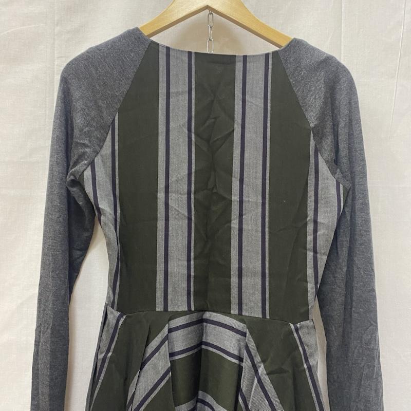 ヴィヴィアン ウエストウッド レッドレーベル Vivienne Westwood red label ワンピース ひざ丈スカート ストライプ 切り返し変形ワンピース グリーン×グレー SIZE:2 2 ストライプ 灰 / グレー / gray X 緑 / グリーン / green レディース USED 古着 中古 50146251