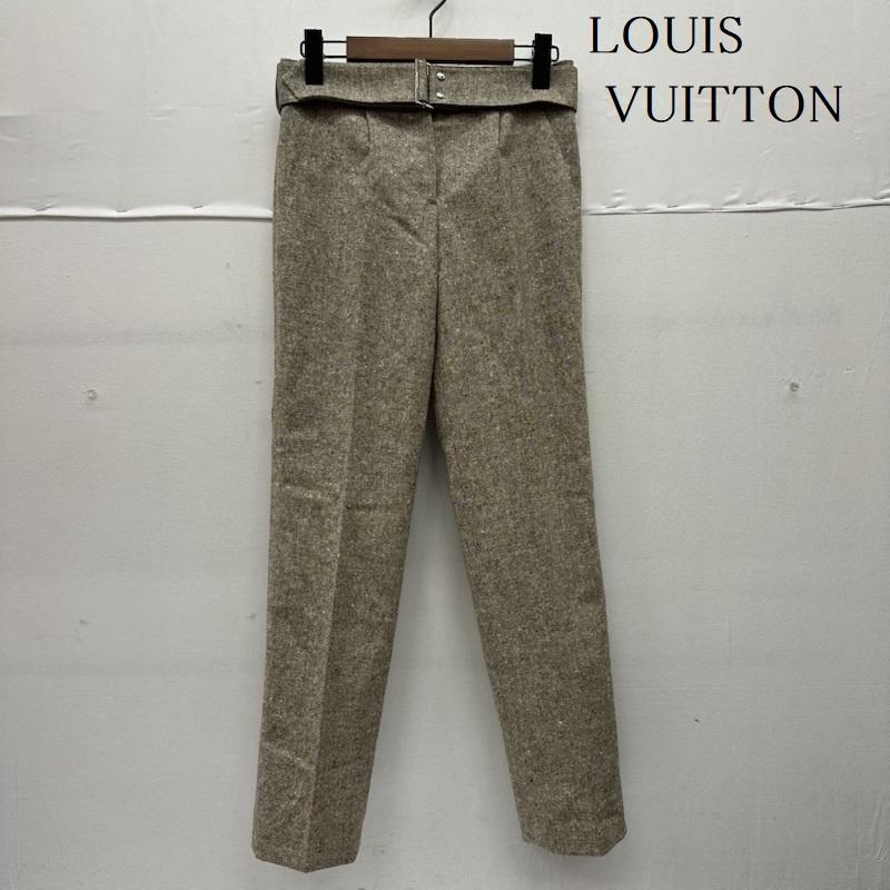ルイヴィトン LOUIS VUITTON パンツ スラックス フランス製 ウール ツイード スラックス パンツ ベルト付 34 ベージュ / ベージュ / beige レディース USED 古着 中古 50146274