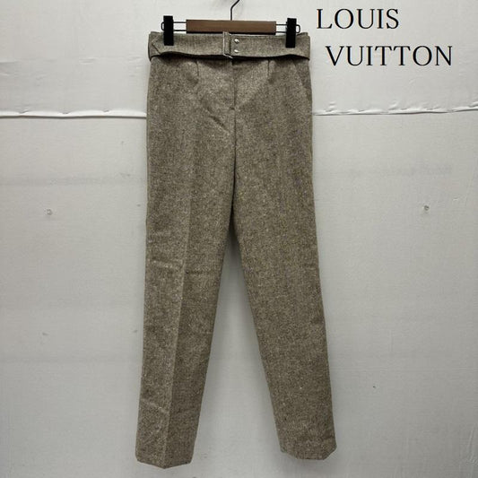 ルイヴィトン LOUIS VUITTON パンツ スラックス フランス製 ウール ツイード スラックス パンツ ベルト付 34 ベージュ / ベージュ / beige レディース USED 古着 中古 50146274
