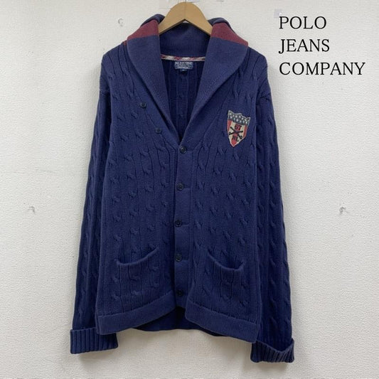 ポロジーンズカンパニー POLO JEANS COMPANY カーディガン 長袖 ケーブル編み ショール カーディガン ニット セーター ロゴ エンブレム 刺繍 カシミヤ混 M ロゴ、文字 X 刺繍 紺 / ネイビー / navy メンズ USED 古着 中古 50146332