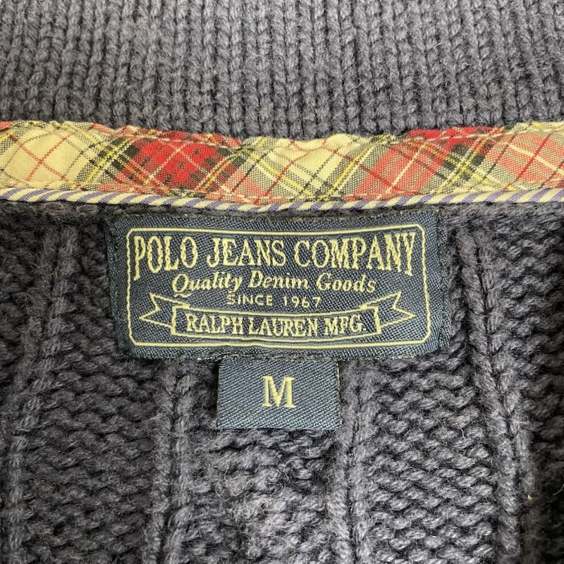 ポロジーンズカンパニー POLO JEANS COMPANY カーディガン 長袖 ケーブル編み ショール カーディガン ニット セーター ロゴ エンブレム 刺繍 カシミヤ混 M ロゴ、文字 X 刺繍 紺 / ネイビー / navy メンズ USED 古着 中古 50146332