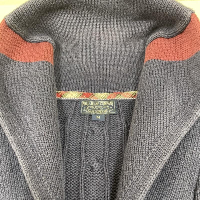ポロジーンズカンパニー POLO JEANS COMPANY カーディガン 長袖 ケーブル編み ショール カーディガン ニット セーター ロゴ エンブレム 刺繍 カシミヤ混 M ロゴ、文字 X 刺繍 紺 / ネイビー / navy メンズ USED 古着 中古 50146332