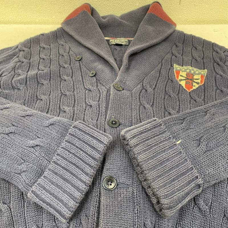 ポロジーンズカンパニー POLO JEANS COMPANY カーディガン 長袖 ケーブル編み ショール カーディガン ニット セーター ロゴ エンブレム 刺繍 カシミヤ混 M ロゴ、文字 X 刺繍 紺 / ネイビー / navy メンズ USED 古着 中古 50146332