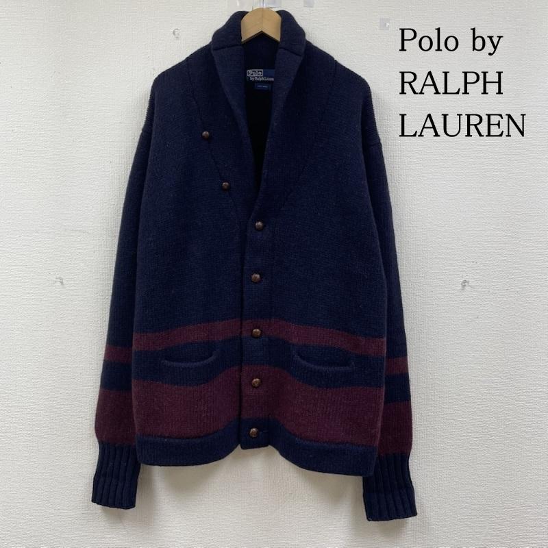 ポロバイラルフローレン Polo by RALPH LAUREN カーディガン 長袖 ショールカラー ニット カーディガン セーター ウール100% くるみボタン L ボーダー柄 紺 / ネイビー / navy X えんじ / ワインレッド / dark red メンズ USED 古着 中古 50146333