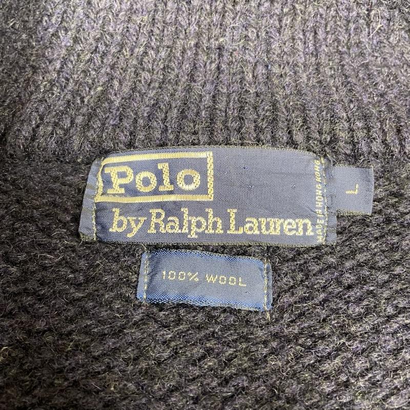 ポロバイラルフローレン Polo by RALPH LAUREN カーディガン 長袖 ショールカラー ニット カーディガン セーター ウール100% くるみボタン L ボーダー柄 紺 / ネイビー / navy X えんじ / ワインレッド / dark red メンズ USED 古着 中古 50146333