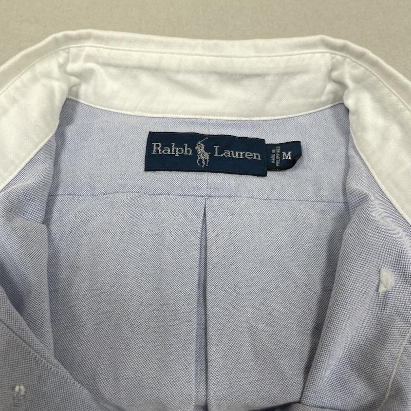 ラルフローレン RALPHLAUREN シャツ、ブラウス 長袖 90s ボタンダウン 長袖 クレリックシャツ ブラウス テニスクラブ 刺繍 M ロゴ、文字 X  X 刺繍 水色 / ライトブルー / X 白 / ホワイト / white メンズ USED 古着 中古 50146338
