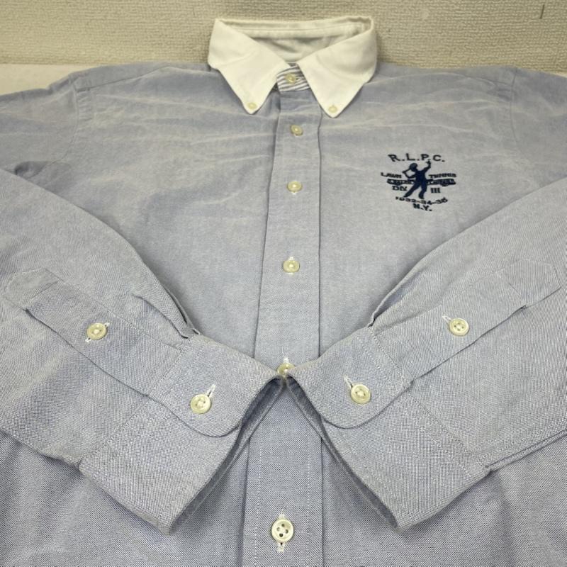 ラルフローレン RALPHLAUREN シャツ、ブラウス 長袖 90s ボタンダウン 長袖 クレリックシャツ ブラウス テニスクラブ 刺繍 M ロゴ、文字 X  X 刺繍 水色 / ライトブルー / X 白 / ホワイト / white メンズ USED 古着 中古 50146338