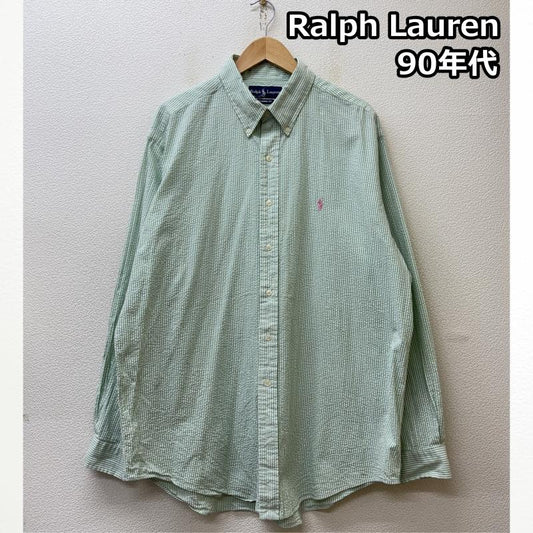 ラルフローレン RALPHLAUREN シャツ、ブラウス 長袖 90s CLASSIC FIT シアサッカー ストライプ ポニー 刺繍 ボタンダウン シャツ XL ストライプ X ロゴ、文字 X 刺繍 メンズ USED 古着 中古 50146441