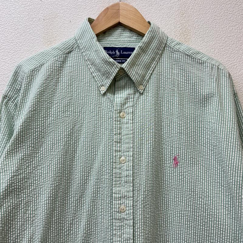 ラルフローレン RALPHLAUREN シャツ、ブラウス 長袖 90s CLASSIC FIT シアサッカー ストライプ ポニー 刺繍 ボタンダウン シャツ XL ストライプ X ロゴ、文字 X 刺繍 メンズ USED 古着 中古 50146441