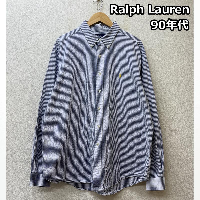 ラルフローレン RALPHLAUREN シャツ、ブラウス 長袖 90s CLASSIC FIT シアサッカー ストライプ ポニー 刺繍 ボタンダウン シャツ XXL ストライプ X ワンポイント X ロゴ、文字 X 刺繍 メンズ USED 古着 中古 50146442