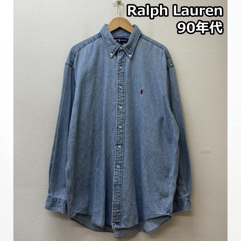 ラルフローレン RALPHLAUREN シャツ、ブラウス 長袖 90s BLAIRE ポニー 刺繍 デニム シャンブレー ボタンダウン シャツ L ワンポイント X ロゴ、文字 X 刺繍 メンズ USED 古着 中古 50146443