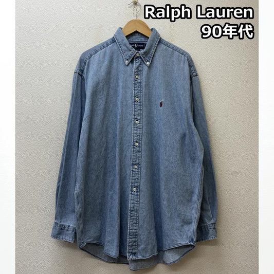 ラルフローレン RALPHLAUREN シャツ、ブラウス 長袖 90s BLAIRE ポニー 刺繍 デニム シャンブレー ボタンダウン シャツ L ワンポイント X ロゴ、文字 X 刺繍 メンズ USED 古着 中古 50146443