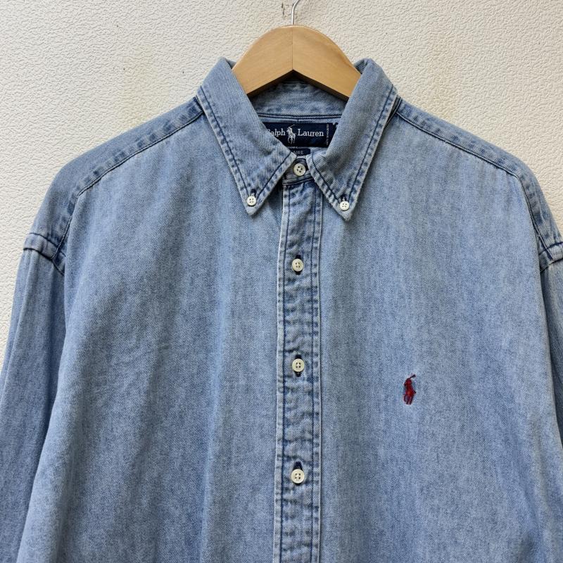 ラルフローレン RALPHLAUREN シャツ、ブラウス 長袖 90s BLAIRE ポニー 刺繍 デニム シャンブレー ボタンダウン シャツ L ワンポイント X ロゴ、文字 X 刺繍 メンズ USED 古着 中古 50146443