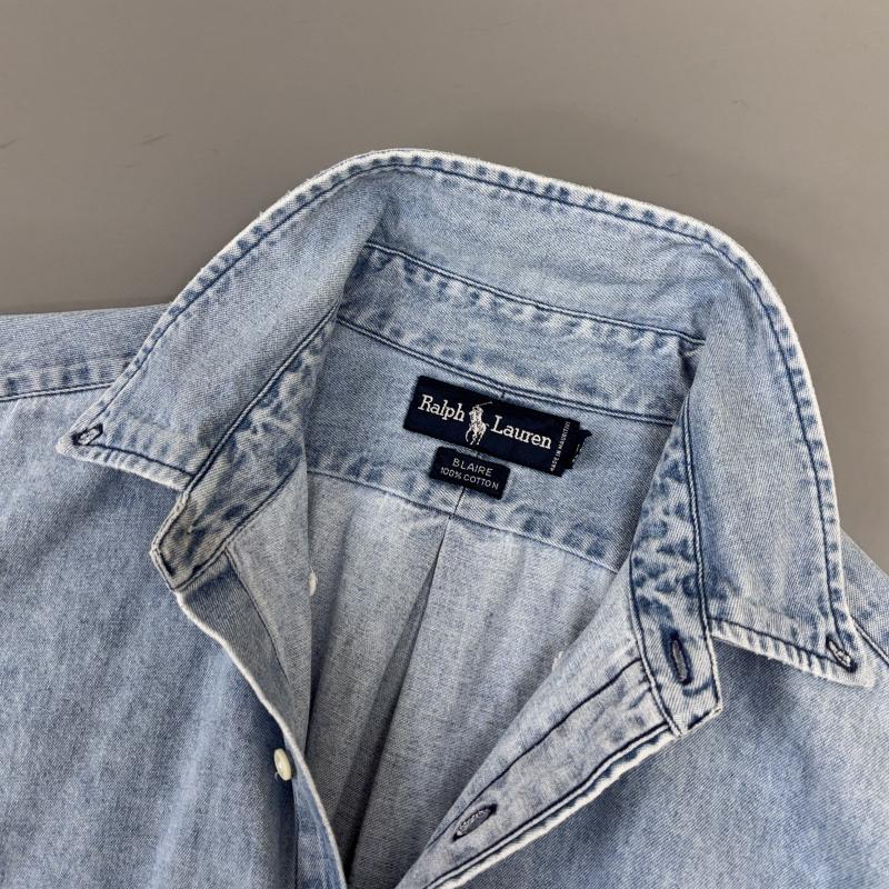 ラルフローレン RALPHLAUREN シャツ、ブラウス 長袖 90s BLAIRE ポニー 刺繍 デニム シャンブレー ボタンダウン シャツ L ワンポイント X ロゴ、文字 X 刺繍 メンズ USED 古着 中古 50146443