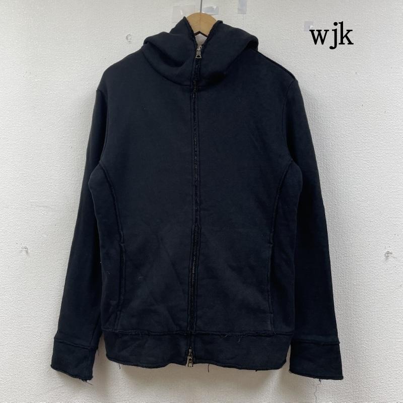 ダヴルジェイケイ wjk パーカー 長袖 2066 raglan parka heavy jersey ヘビージャージー スウェット パーカー ダメージ加工 ririジッパー M ダメージ加工 X 無地 黒 / ブラック / black メンズ USED 古着 中古 50146553