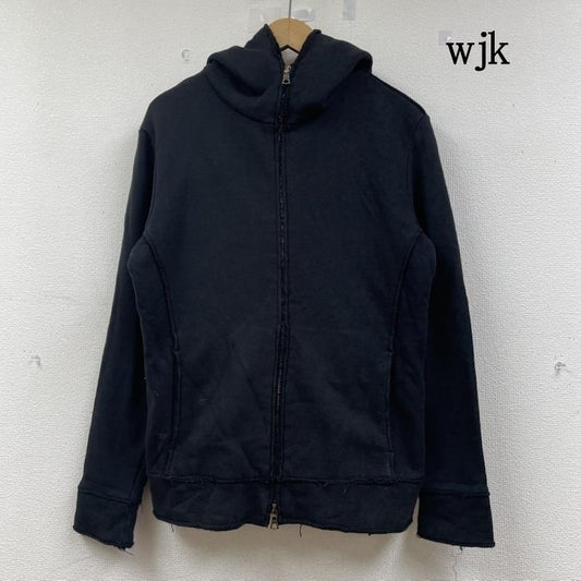 ダヴルジェイケイ wjk パーカー 長袖 2066 raglan parka heavy jersey ヘビージャージー スウェット パーカー ダメージ加工 ririジッパー M ダメージ加工 X 無地 黒 / ブラック / black メンズ USED 古着 中古 50146553