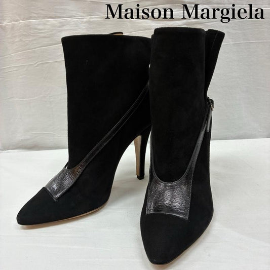 メゾン マルジェラ Maison Margiela ブーツ ショートブーツ レザー スエード 切替 ベルト ストラップ ハイヒール ショート ブーツ 37 - 黒 / ブラック / black レディース USED 古着 中古 50146641