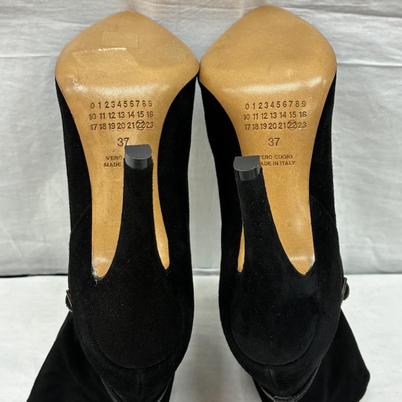 メゾン マルジェラ Maison Margiela ブーツ ショートブーツ レザー スエード 切替 ベルト ストラップ ハイヒール ショート ブーツ 37 - 黒 / ブラック / black レディース USED 古着 中古 50146641