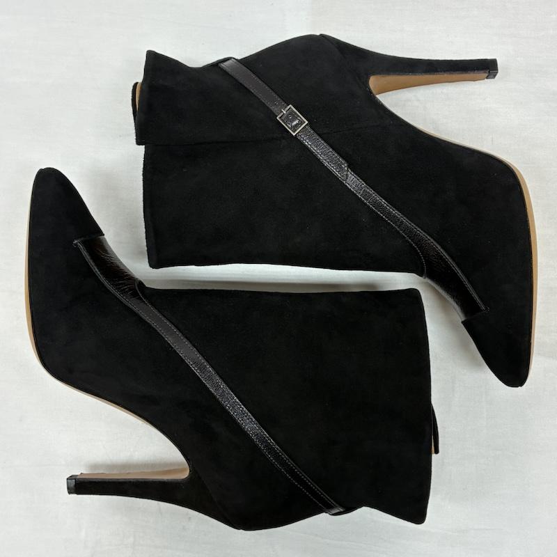 メゾン マルジェラ Maison Margiela ブーツ ショートブーツ レザー スエード 切替 ベルト ストラップ ハイヒール ショート ブーツ 37 - 黒 / ブラック / black レディース USED 古着 中古 50146641