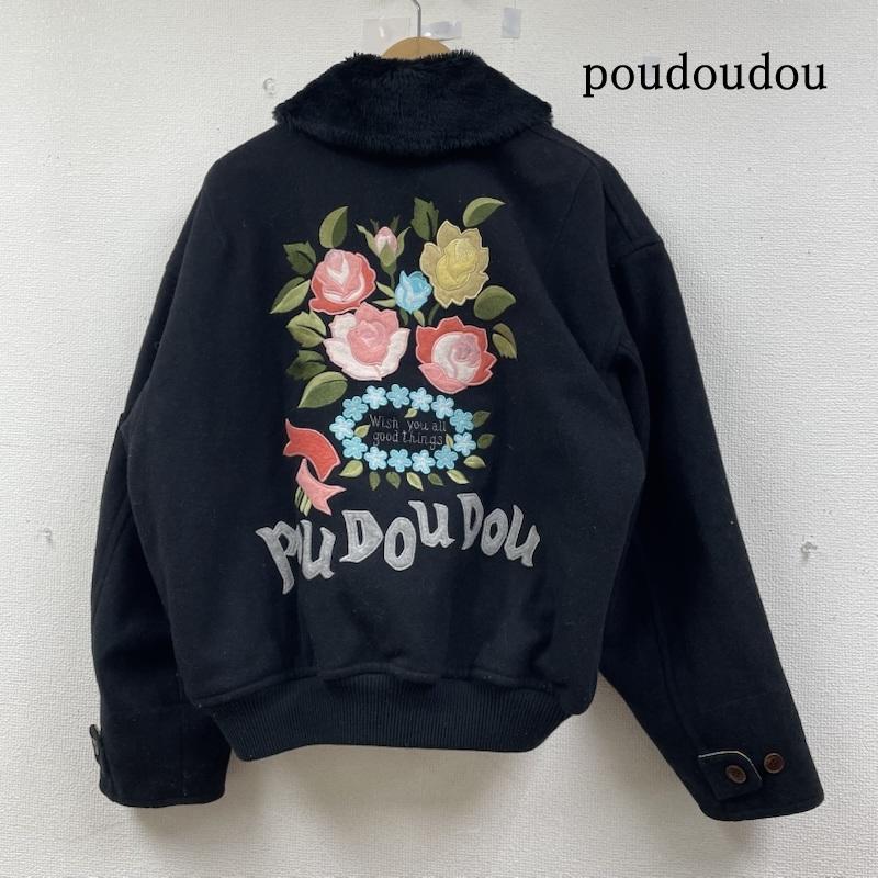 プードゥドゥ poudoudou ジャケット、上着 ジャンパー、ブルゾン フローラル リバーシブル ジャケット 花柄 総柄 刺繍 ロゴ 厚手 ウール サイズ82-90-160 - ロゴ、文字 X 刺繍 X 花柄 黒 / ブラック / black X マルチカラー / マルチカラー / multicolor レディース USED 古着 中古 50146677