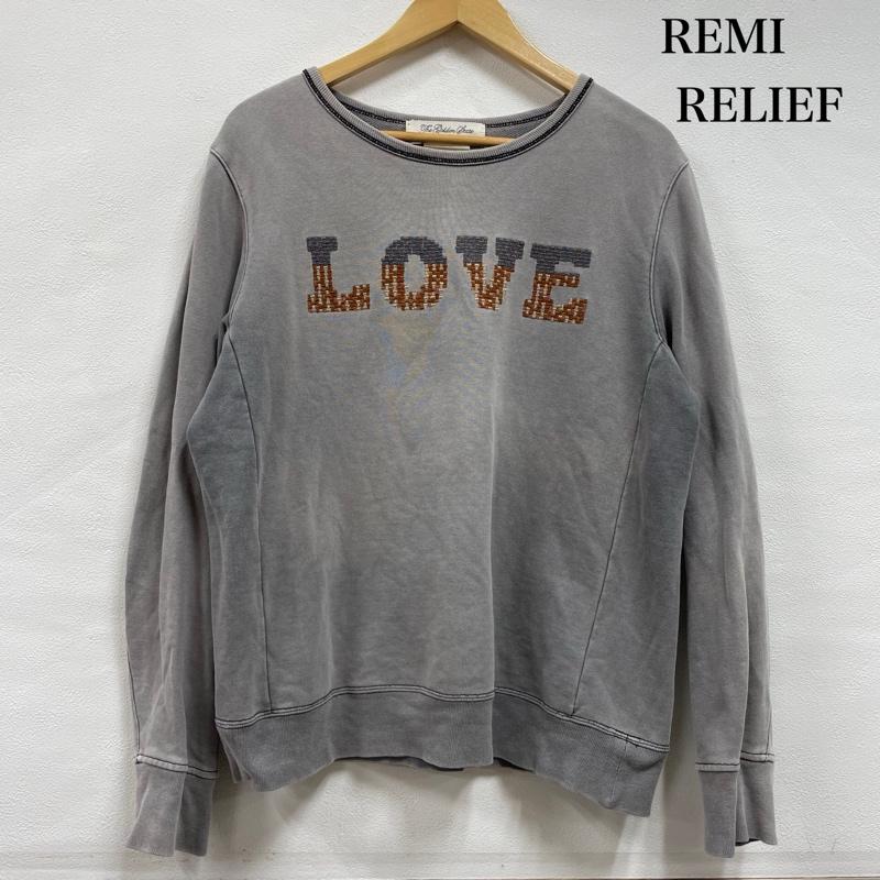 レミ レリーフ REMI RELIEF トレーナー 長袖 スウェット 刺繍 ロゴ トレーナー クルーネック ヴィンテージ加工 M ロゴ、文字 X 刺繍 灰 / グレー / gray メンズ USED 古着 中古 50146708