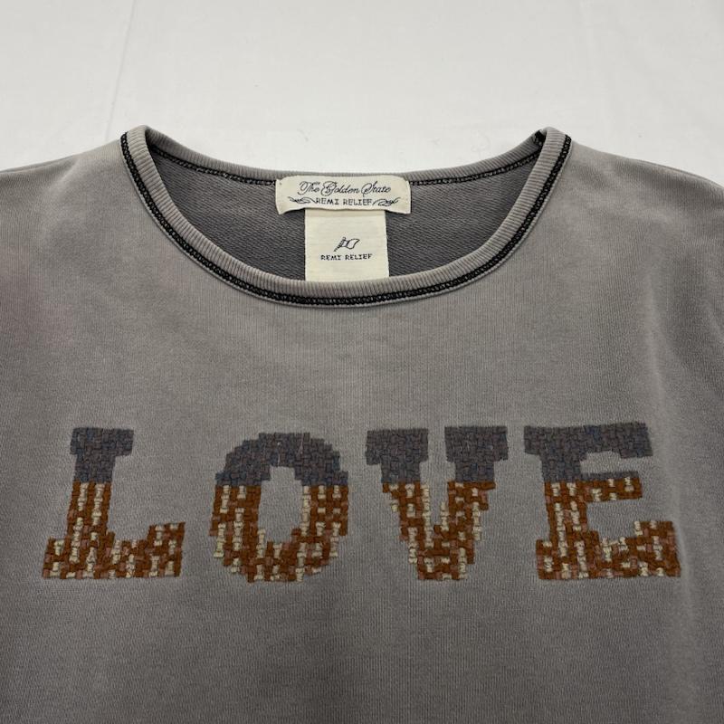 レミ レリーフ REMI RELIEF トレーナー 長袖 スウェット 刺繍 ロゴ トレーナー クルーネック ヴィンテージ加工 M ロゴ、文字 X 刺繍 灰 / グレー / gray メンズ USED 古着 中古 50146708