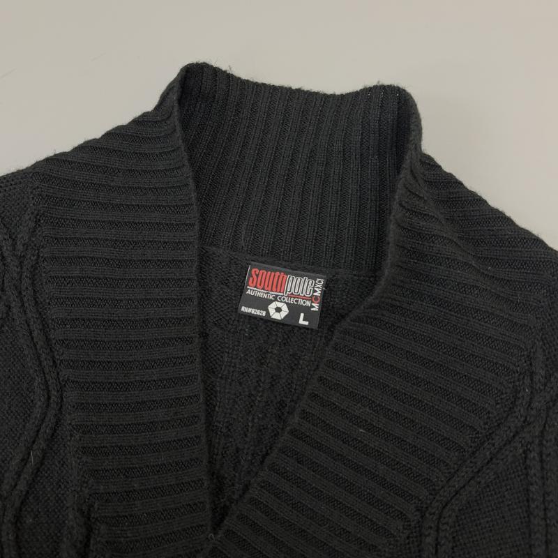 古着 USED カーディガン 長袖 SOUTH POLE サウスポール ショールカラー ケーブルニット カーディガン L 黒 / ブラック / black メンズ USED 古着 中古 50146760